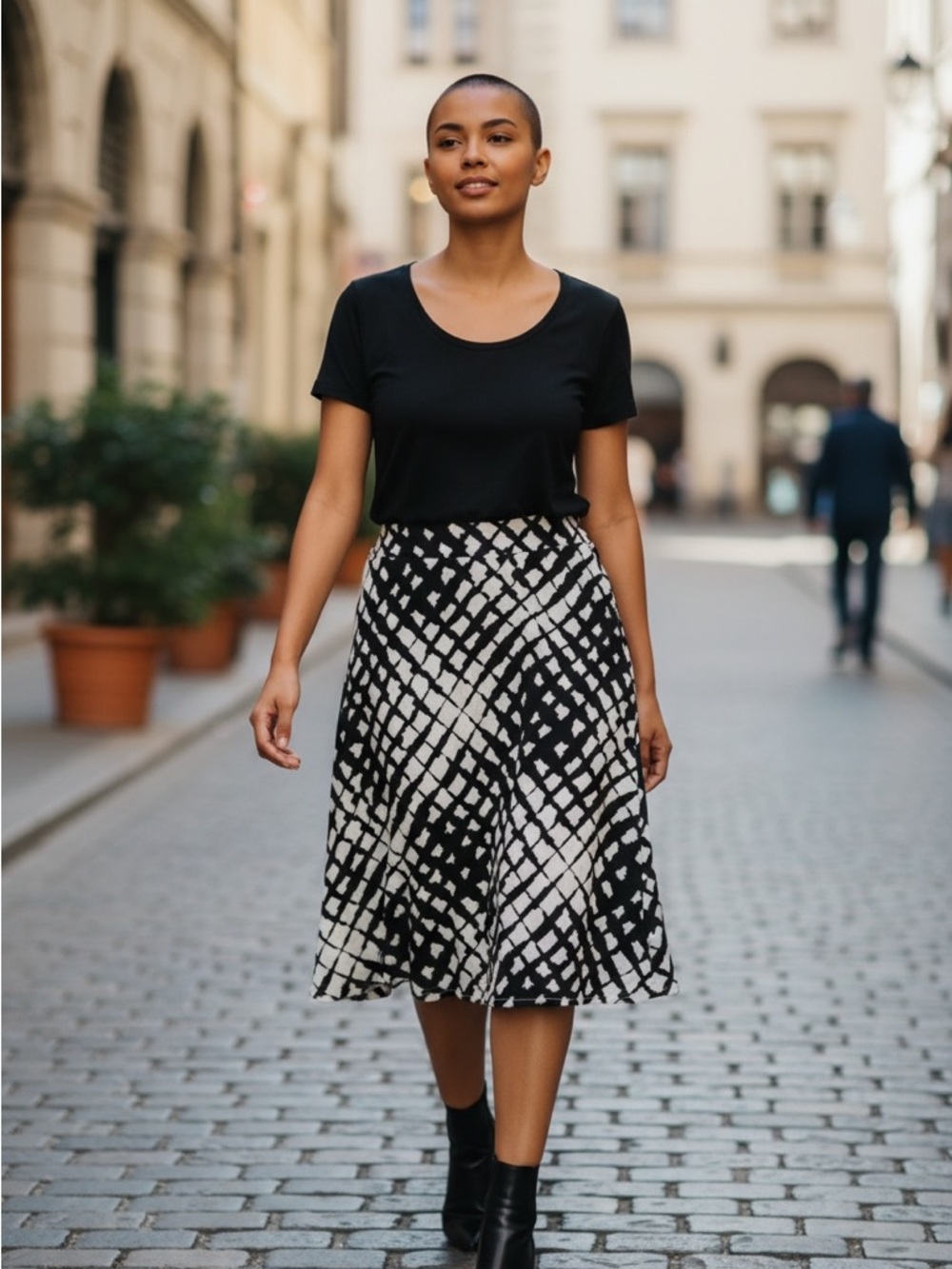 Chapter One Black & White A-Line Patterned Skirt 12 Linen blend Summer